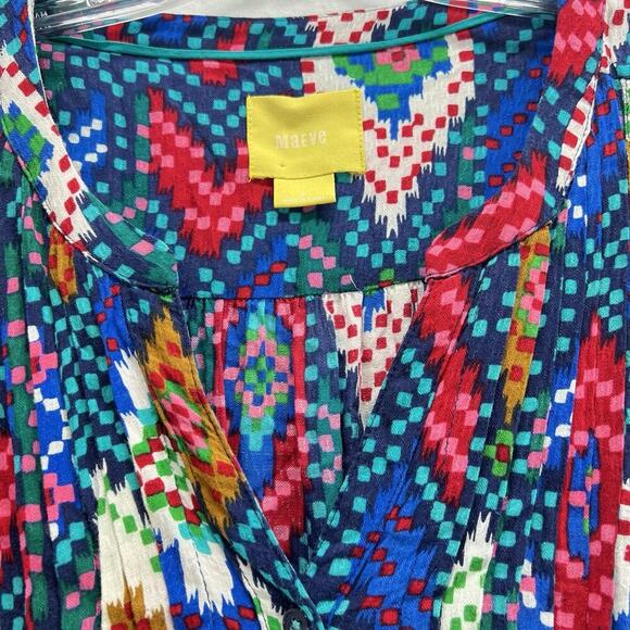 Maeve Anthropologie Womens Topoxte Geometric Drop Waist Boho Tunic Blouse Size 6 - Picture 8 of 13